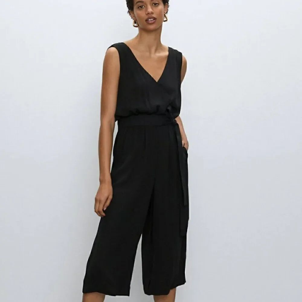 Babaton Maximilian Jumpsuit Size S Black Wide Leg Crepe Effortless Chic Neutral